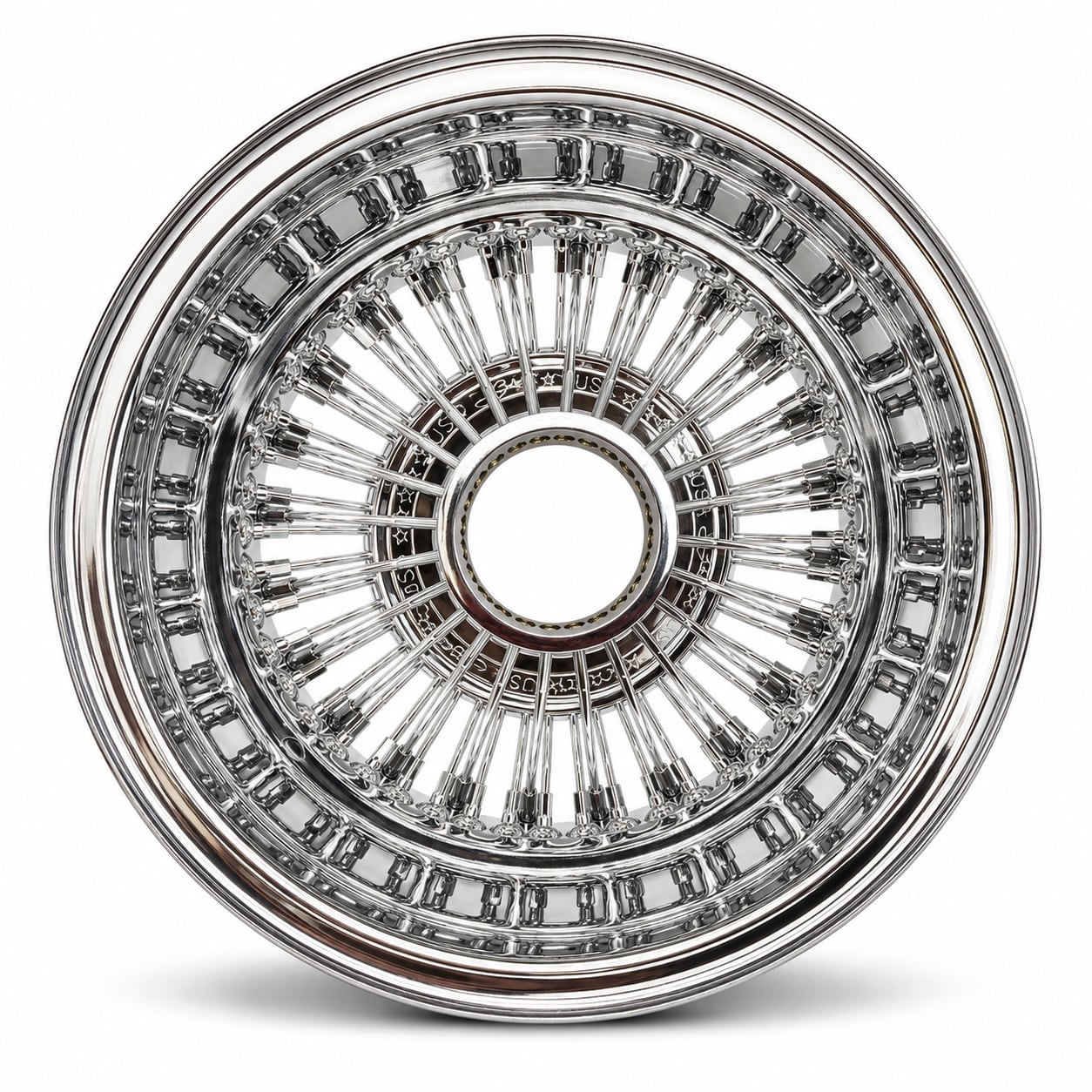 13x7 Chrome 72-Spoke Straight Lace Reverse Wire Wheel with Embossed Hub