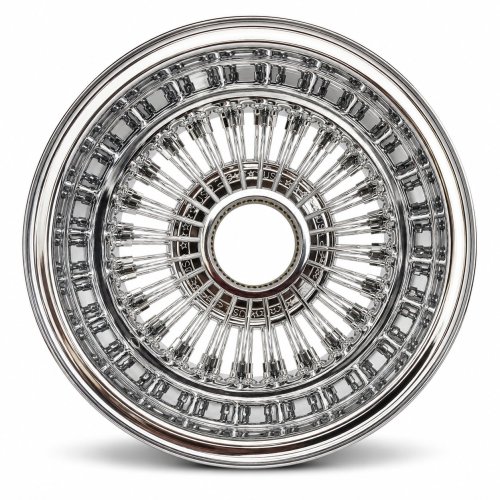 13x7 Chrome 72-Spoke Straight Lace Reverse Wire Wheel with Embossed Hub