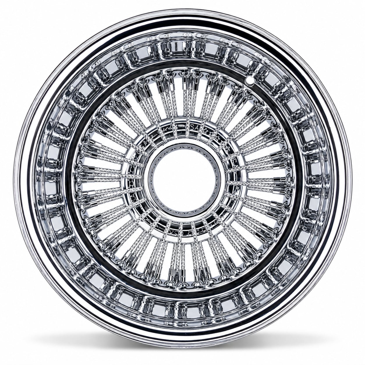 13x7 Chrome 72-Spoke Twisted Spoke Reverse Wire Wheel with Embossed Hub