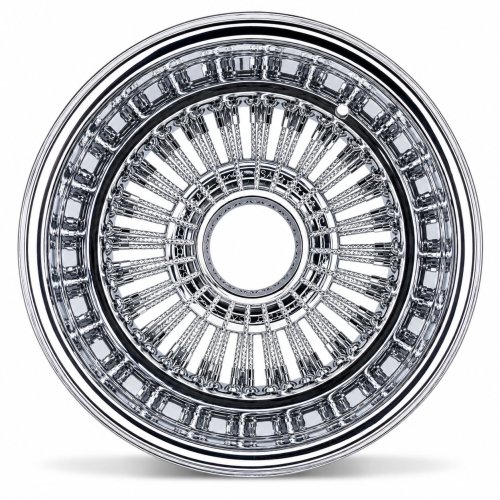 13x7 Chrome 72-Spoke Twisted Spoke Reverse Wire Wheel with Embossed Hub