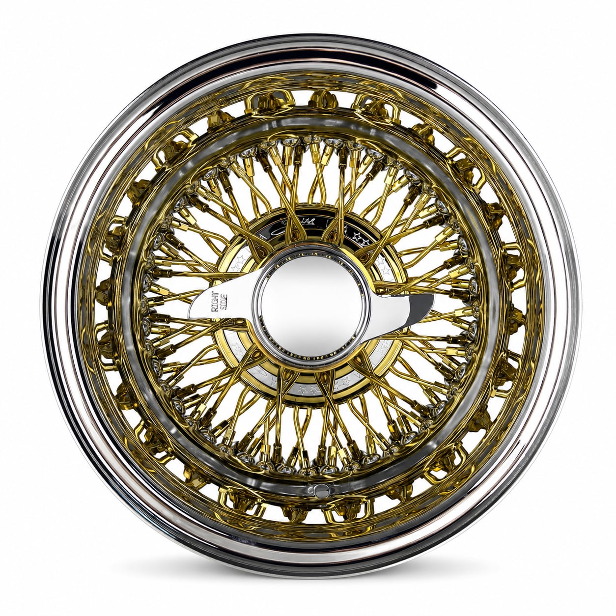 13x7 Center Titanium Gold 72-Spoke Cross Lace Reverse Wire Wheel