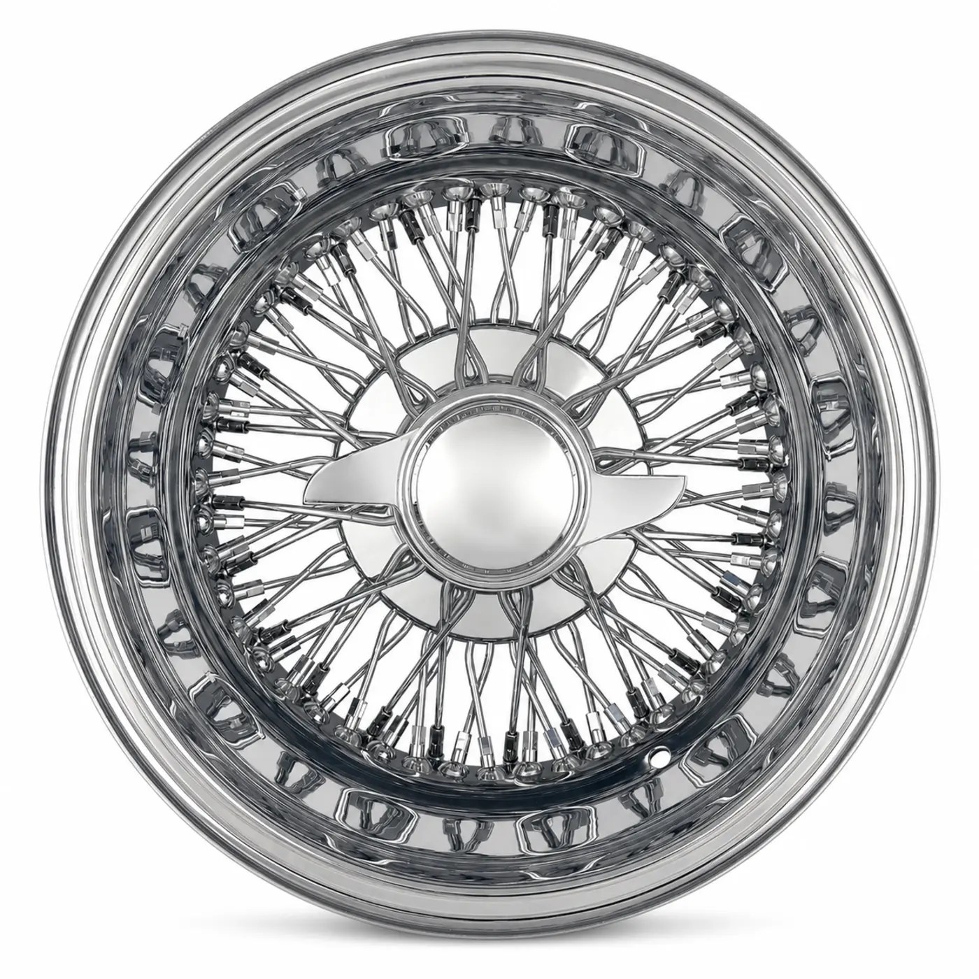 14x7 Chrome 72-Spoke Cross Lace Reverse Wire Wheel