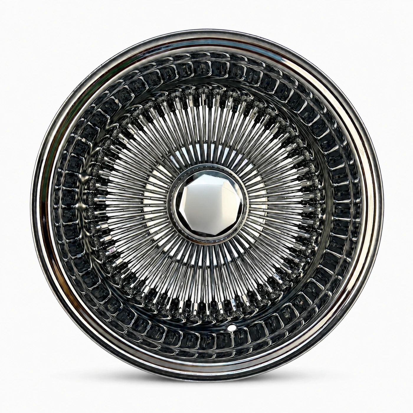 14x7 Chrome 100-Spoke Straight Lace Reverse Wire Wheel