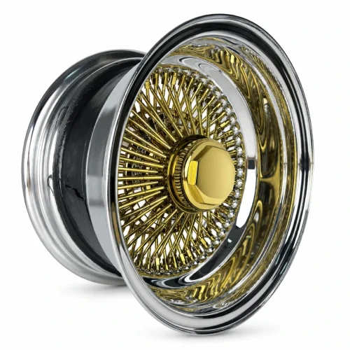 13x7 Center Titanium Gold 100-Spoke Cross Lace Reverse Wire Wheel