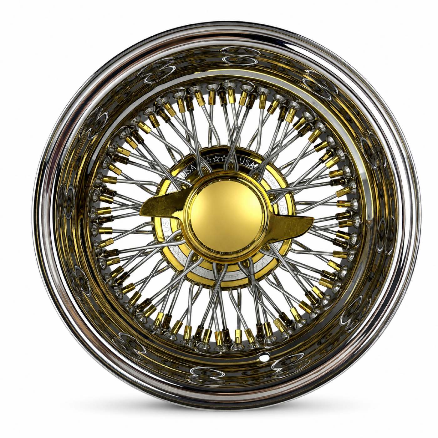 14x6 Center Titanium Gold 72-Spoke Cross Lace Reverse Wire Wheel