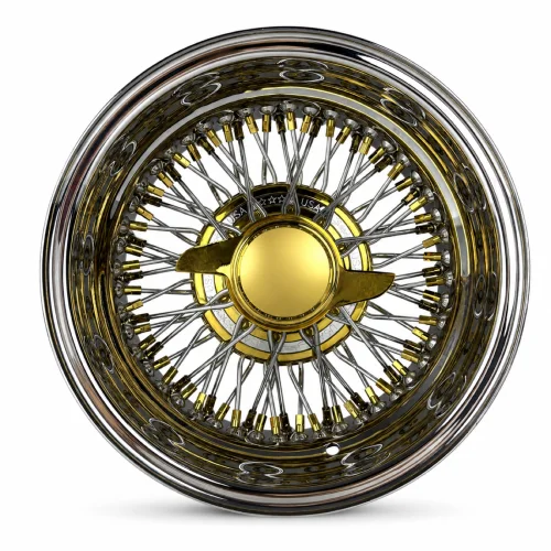 14x6 Center Titanium Gold 72-Spoke Cross Lace Reverse Wire Wheel