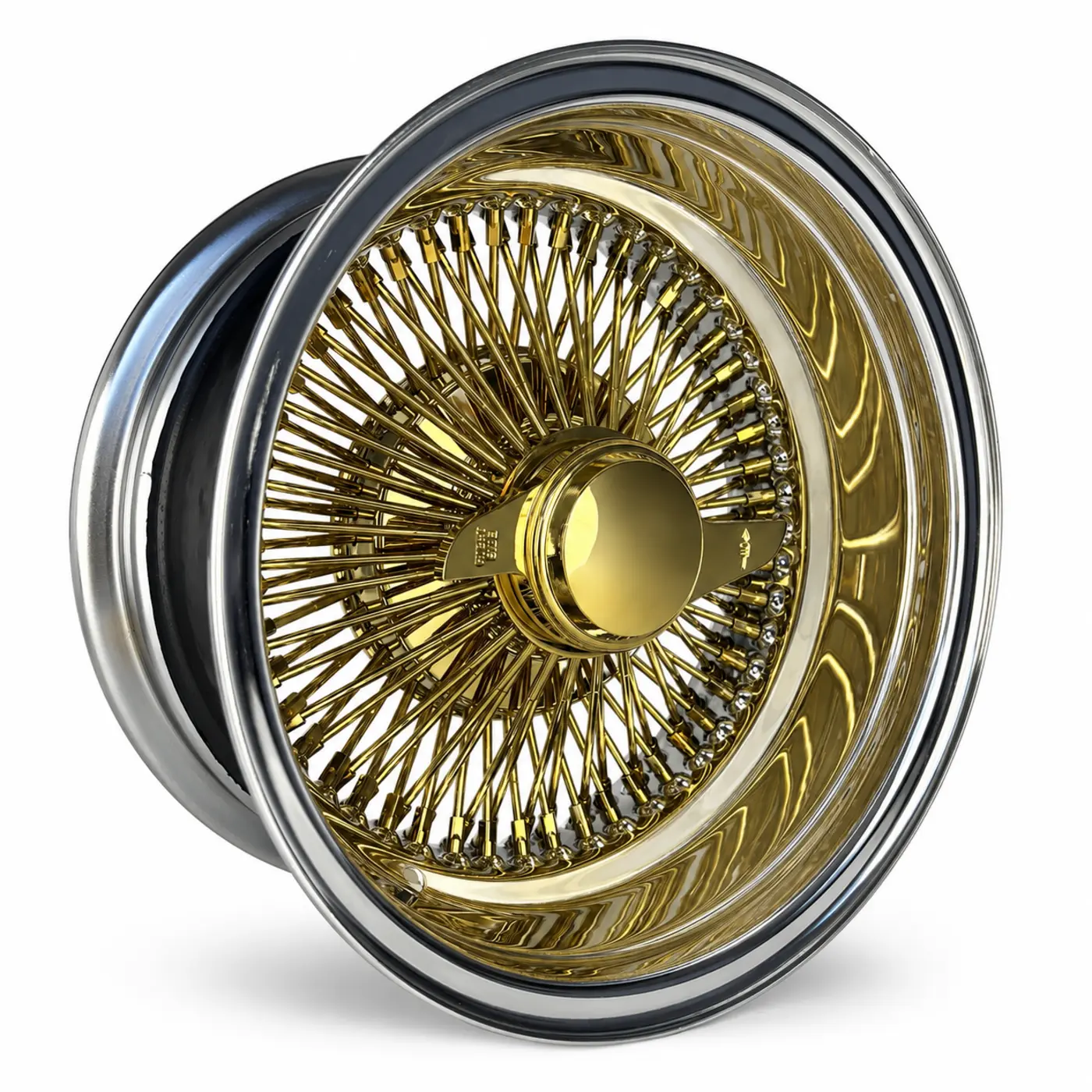 14x7 Center Titanium Gold 100-Spoke Straight Lace Reverse Wire Wheel