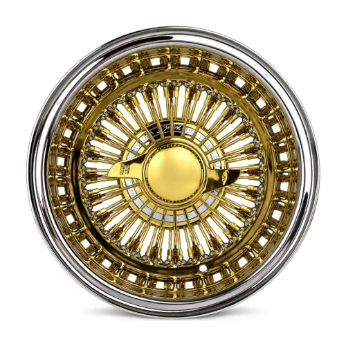 13x7 Center Titanium Gold 72-Spoke Straight Lace Reverse Wire Wheel with Chrome Hub Ring